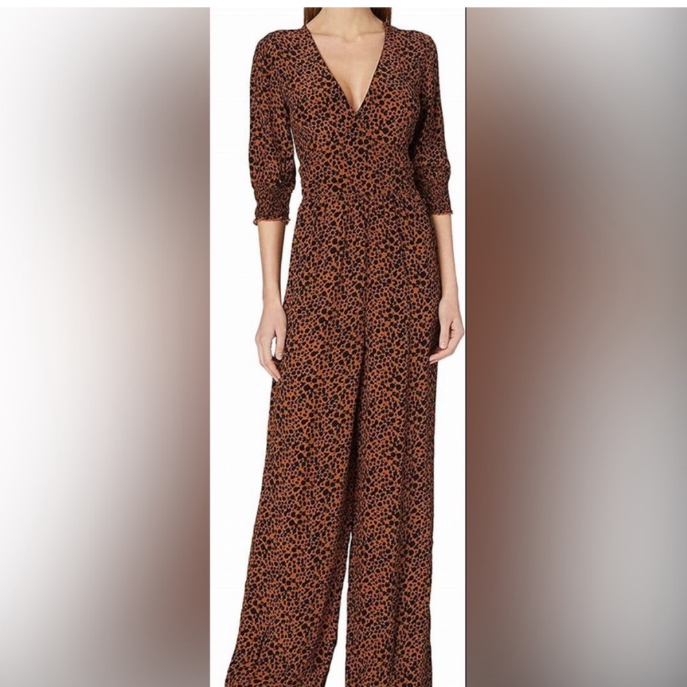Animal print short sleeve jumpsuit